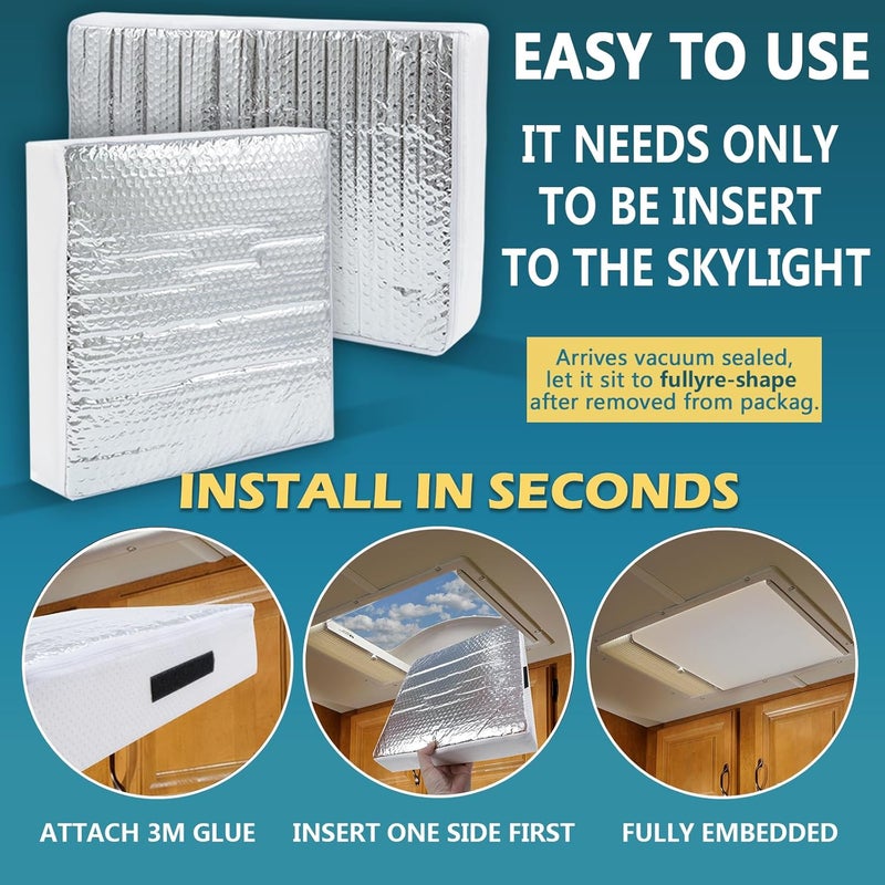 Sika deer RV Vent Insulator 22"x14"x3", Universal Skylight Cover with Reflective Surface, Shade for Energy Savings, Sunroof Fits 14x22 Inch V2 Camper Vents - Image 5